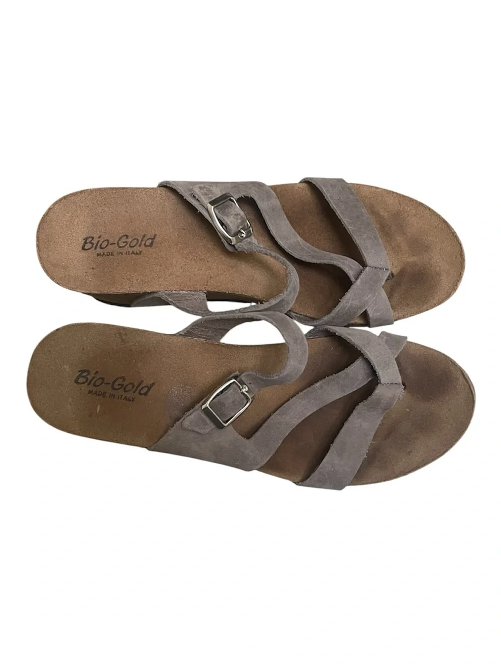 Bio-Gold Glass Ceiling Leather Sandal Wedges (Size Not Labeled) Size 9 Gray